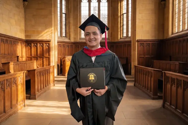 Adrian Barailee of Kathmandu, the first Future Leader Fellow, holding his seminary diploma